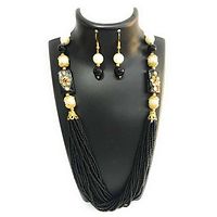 Black Fabric American Diamond Jewllery Set-thumb1