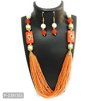 Orange Fabric American Diamond Jewllery Set