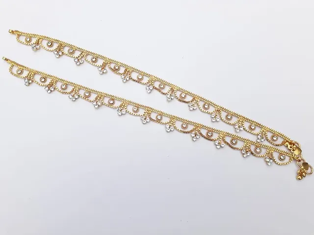 Golden German Silver AD Stone Anklets