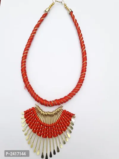 Red Fabric Tribal Necklace