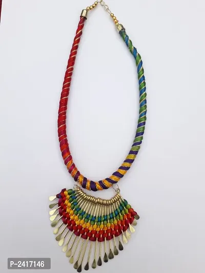 Multicoloured Fabric Tribal Necklace-thumb0