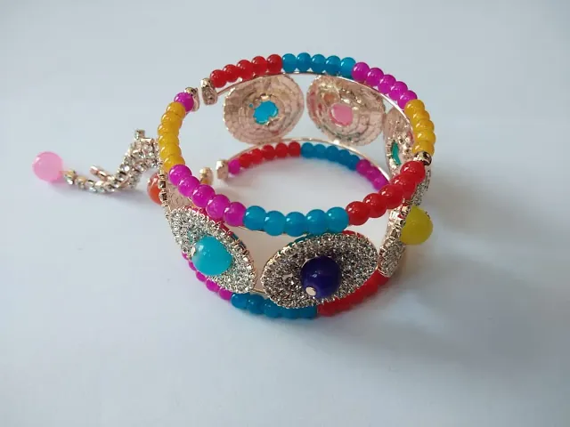 Multicoloured Oxidised Silver Bracelet