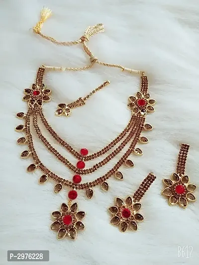 Golden Alloy Jewellery Set with Maang Tikka-thumb0