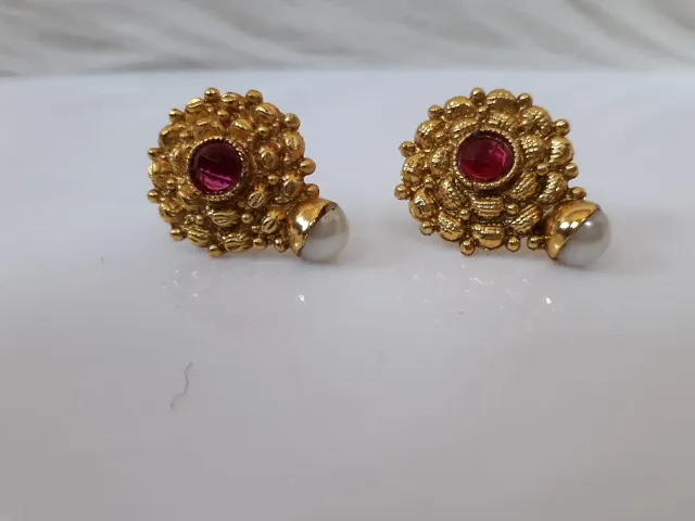 Multicolor American Diamond Brass Stud Earrings
