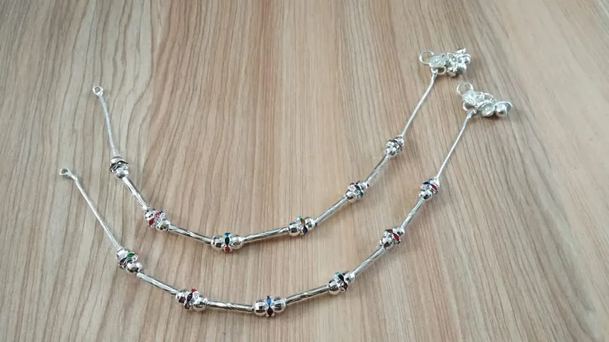Partywear Brass Silver Plated American Diamond Anklets