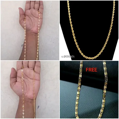 Pack Of 4 Designer Gold Plated Alloy Antique Chains For Women