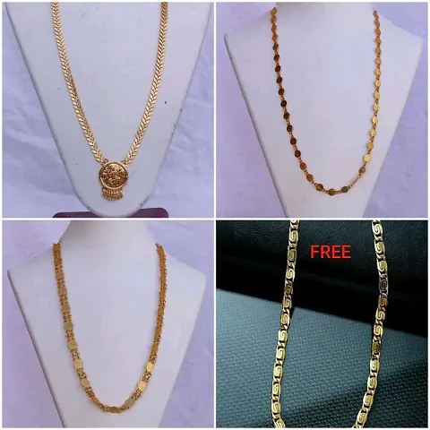 Pack Of 4 Fancy Gold Plated Alloy Antique Chains For Women