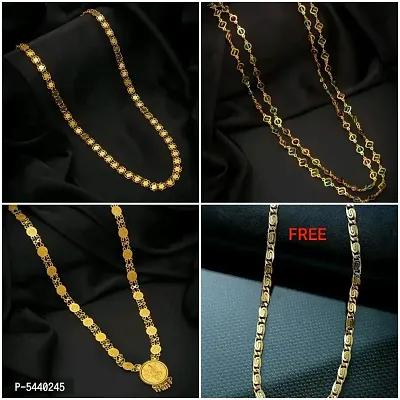 Alluring Gold Plated Alloy Antique Chains For Women And Girls- Pack Of 4