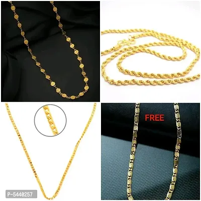 Alluring Gold Plated Alloy Antique Chains For Women And Girls- Pack Of 4