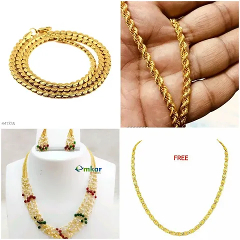 Combo Of 4 Attractive Gold Plated Alloy Antique Chains For Women