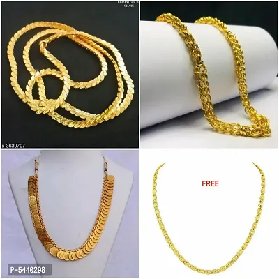 Alluring Gold Plated Alloy Antique Chains For Women And Girls- Pack Of 4