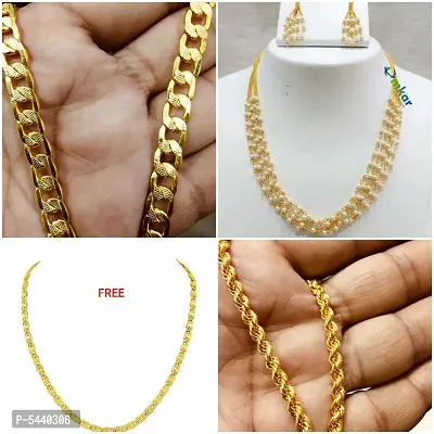 Alluring Gold Plated Alloy Antique Chains For Women And Girls- Pack Of 4