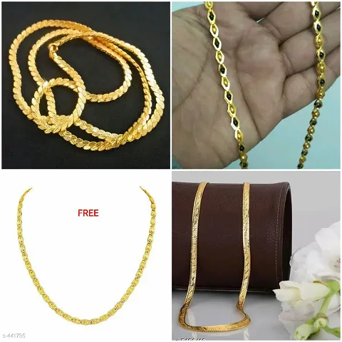 Combo Of 4 Charming Gold Plated Alloy Antique Chains For Women