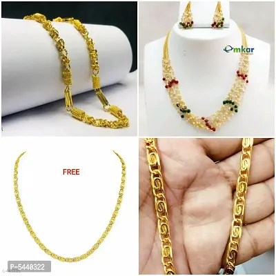 Alluring Gold Plated Alloy Antique Chains For Women And Girls- Pack Of 4