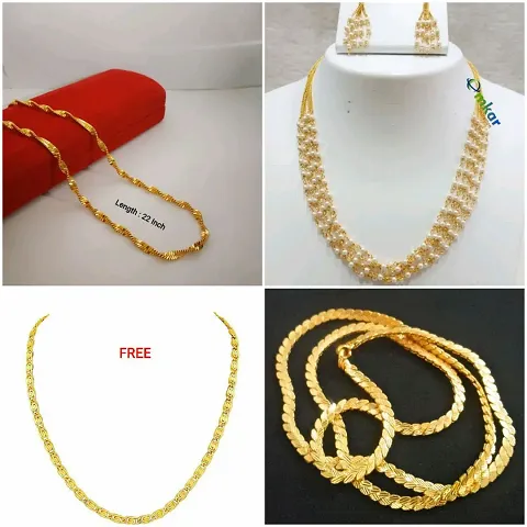 Combo Of 4 Designer Gold Plated Alloy Antique Chains For Women
