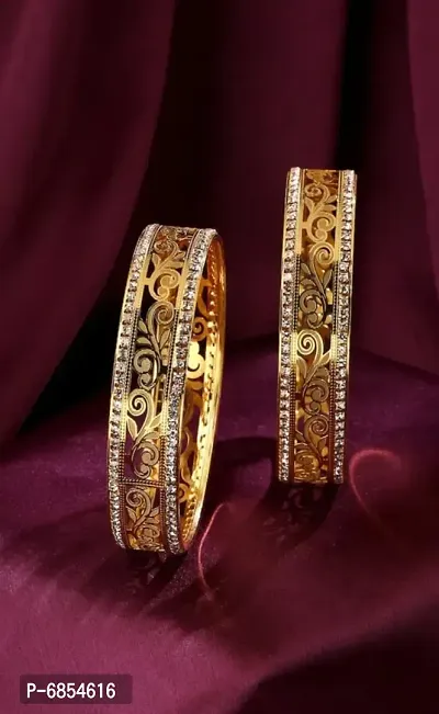 Golden Alloy Contemporary Bangles   Bracelets For Women-thumb0