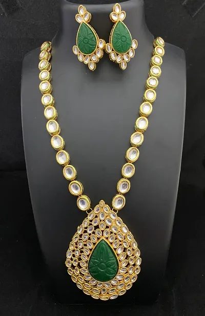 Traditional Brass Kundan Long Necklace Set