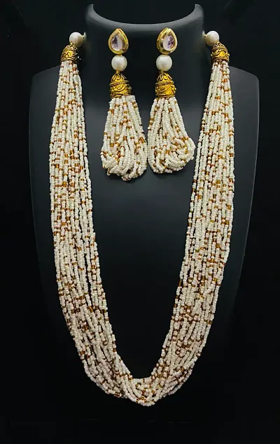Partywear Brass Beads Long Necklace Set
