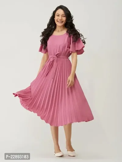 Stylish Pink Crepe Dresses For Women-thumb0