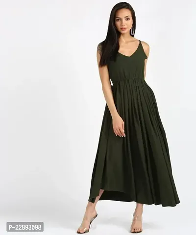 Stylish Olive Crepe Dresses For Women