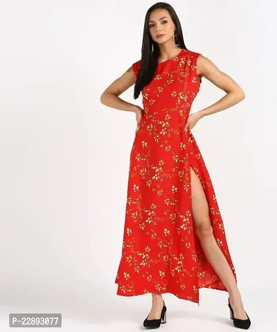 Stylish Red Crepe Dresses For Women-thumb0