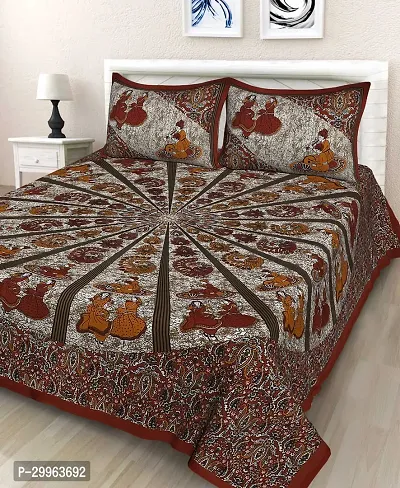 Comforble Multicoloured Cotton Double Flat Bedsheet With 2 Pillow Cover-thumb0