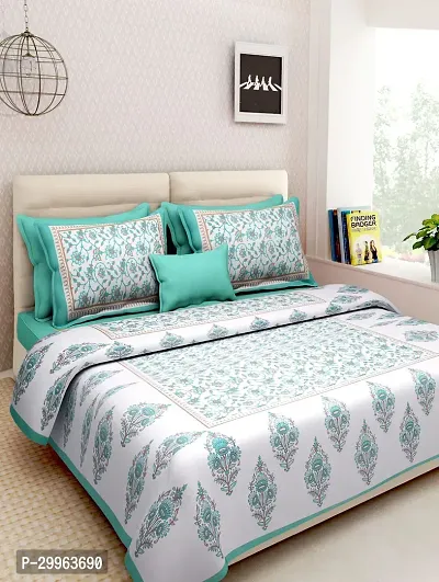 Comforble Multicoloured Cotton Double Flat Bedsheet With 2 Pillow Cover