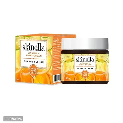 Skinella Vitamin C Night Cream Orange Lemon Normal, Oily, Acne-Prone, Combination Skin | Overnight Repair | 100% Vegan | Paraben Free | 50gm-thumb0