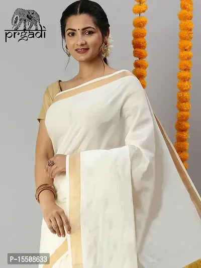 Prgadi Kerala Cotton Kasavu Saree With Golden Zari-thumb2