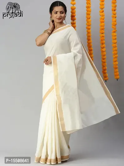 Prgadi Kerala Cotton Kasavu Saree Without Zari-thumb0