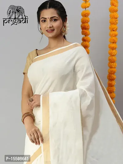 Prgadi Kerala Cotton Kasavu Saree Without Zari-thumb3