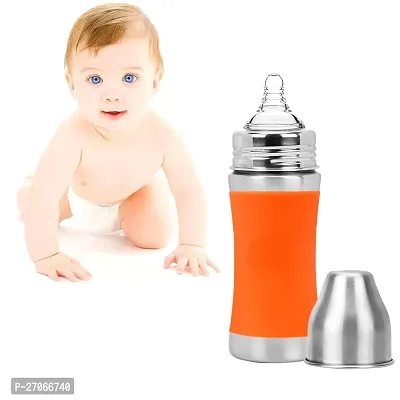 Utsub Stainless Steel Infant Feeding Bottle Milk Bottle for New Born Baby  Steel, Heat Protective Silicone Cover, BPA Free, ,Orange, 3M+, 240ml