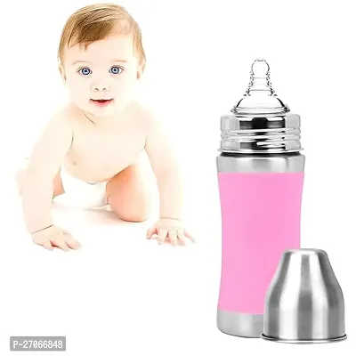 Stainless Steel Infant Feeding Bottle Milk Bottle for New Born Baby  Free Steel, Heat Protective Silicone Cover, BPA Free, ,Pink, 3M+, 240ml