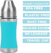 Stainless Steel Infant Baby Feeding Bottle Milk Bottle for New Born Baby Made of SS304 Rust Free Steel, Heat Protective Silicone Cover, BPA Free, Blue 3M+, 240ml-thumb1