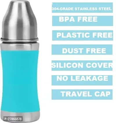 Stainless Steel Infant Baby Feeding Bottle Milk Bottle for New Born Baby Made of SS304 Rust Free Steel, Heat Protective Silicone Cover, BPA Free, Blue 3M+, 240ml-thumb2