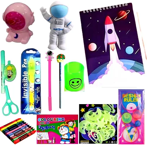 Utsub 12 Cute Space Stationery Set for Boys Back to School Supplies Kit for Kids Including Pencils Eraser Ruler Sharpeners Scratch Books for Students Girls Gifts Classroom Rewards Party Favors Prizes