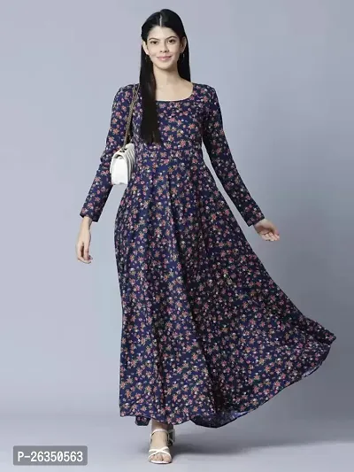 Stylish Navy Blue Viscose Rayon A-Line Printed Stitched Kurti For Women, Pack Of 1-thumb0