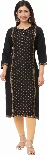 Stylish Black Viscose Rayon A-Line Printed Stitched Kurti For Women, Pack Of 1-thumb0