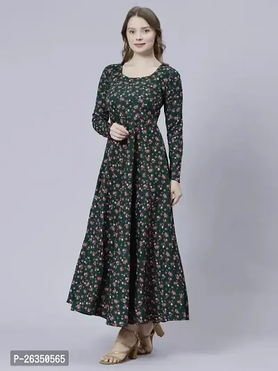 Stylish Green Viscose Rayon A-Line Printed Stitched Kurti For Women, Pack Of 1