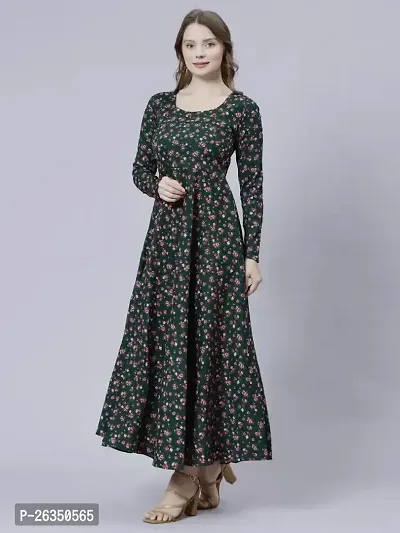 Stylish Green Viscose Rayon A-Line Printed Stitched Kurti For Women, Pack Of 1-thumb0