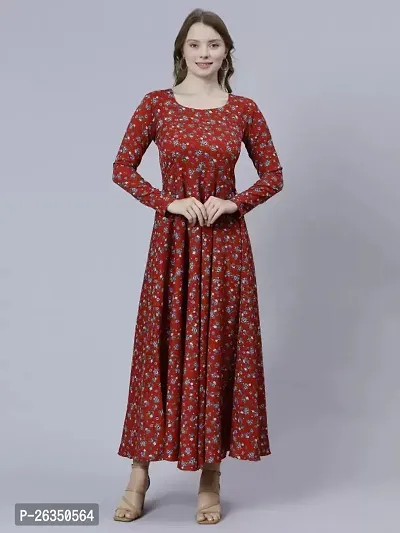 Stylish Red Viscose Rayon A-Line Printed Stitched Kurti For Women, Pack Of 1