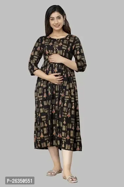 Stylish Black Viscose Rayon A-Line Printed Stitched Kurti For Women, Pack Of 1-thumb0