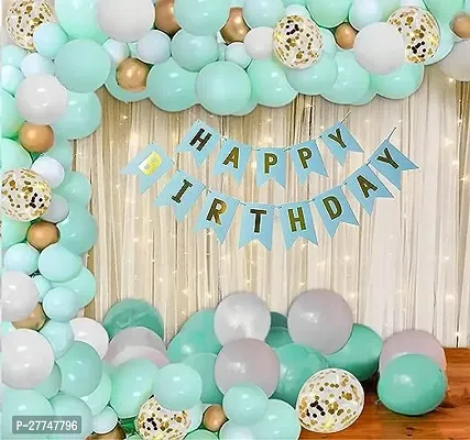 Net Happy Birthday Decoration Kit Combo - 102 Pcs With Net Curtain And Led Light