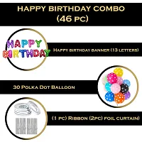 Party Midlinkerz Polka Dots Rubber Happy Birthday Balloon Decoration Kit, 13 Letters Banner, 30 Polka Dot Balloon, 2 Piece Curtain, 1 Piece Ribbon (Multicolour, Pack of 46)-thumb1