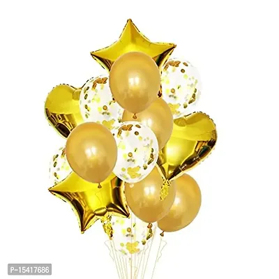 Party Midlinkerz Confetti Rubber Balloons Pack - 2 Foil Stars, 2 Foil Hearts, 5 Confetti  5 Golden Balloons (Pack of 14)