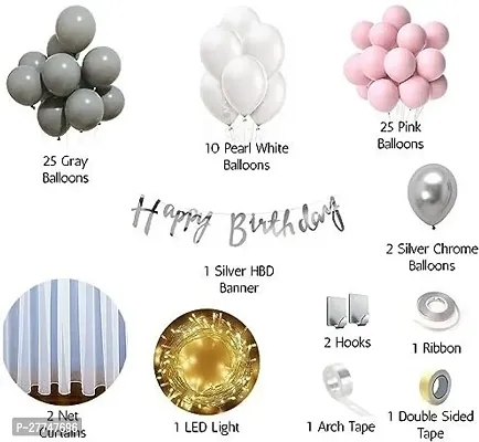 Girl Happy Birthday Balloons Decoration Kit 72 Pc With Net Curtain And Led Light-thumb2