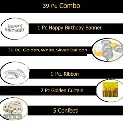 PARTY MIDLINKERZ Happy Birthday Golden, Silver and White Metallic Balloons Party Decoration Kit items 39Pcs combo set decor for HBD (Set of 39)-thumb2