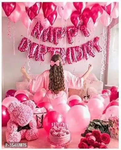 PARTY MIDLINKERZ Solid Happy Birthday Balloons Decoration Kit 65 Pcs, 1 set of Pink 13Pcs Happy Birthday alphabet foil balloons and 50Pcs