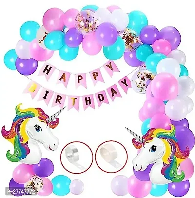 Unicorn Happy Birthday Decoration Kit Items 51 Pcs For 1St Birthday Combo Pack-thumb0