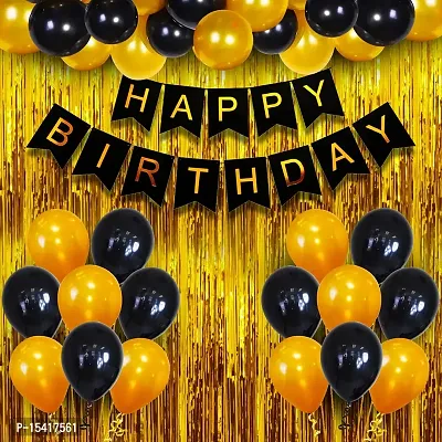 PARTY MIDLINKERZ Happy Birthday Banner Decoration Kit - 34Pcs Set for Boys Husband Balloons Decorations Items Combo with Metallic Balloons and Foil Curtain (Balloon_16_)